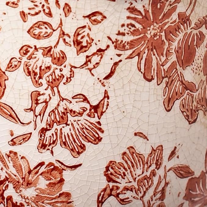 Ceramic Pots for Plants, Vintage Plant Pot with Drainage Hole, 6.11in. Planter for Indoor Plants, Crackle Glaze Finish Flower Pot, Perfect Tuscan Ceramic Planter for Gardening, Red Flower