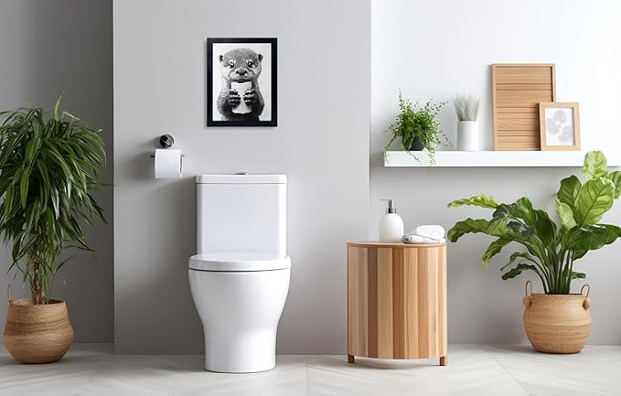 Minimalist Bathroom Wall Decor, Otter Wall Art for Grabbing Toilet Paper, Hilarious, Funny Bathroom Animal Art Black and White Canvas Print Painting can be Hung Directly Frame 16 "x 20"