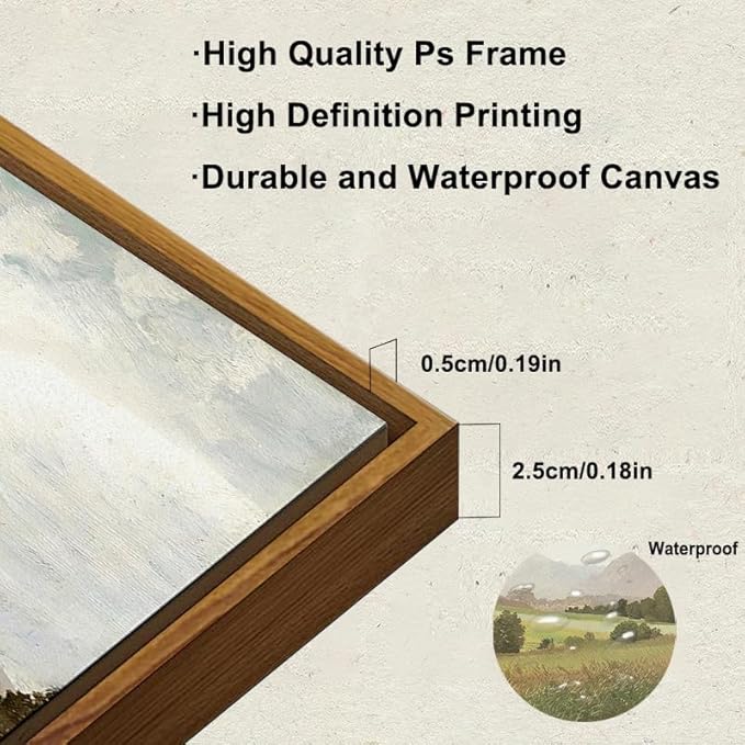 KBKBART Framed Vintage Landscape Wall Art Prints, Retro Muted Green Forest Valley Nature Wilderness Canvas Painting, Farmhouse Decor Wall Art for Bedroom, Bathroom,Vintage Wall Decor(8"x10")