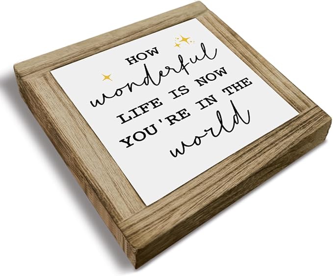 How Wonderful Life Is Now Desktop Decor. Wood Box Decor. Inspirational Wood Box Decoration Sign, Home Desktop Decoration, For Nursery Playroom Kids Room Home, Office