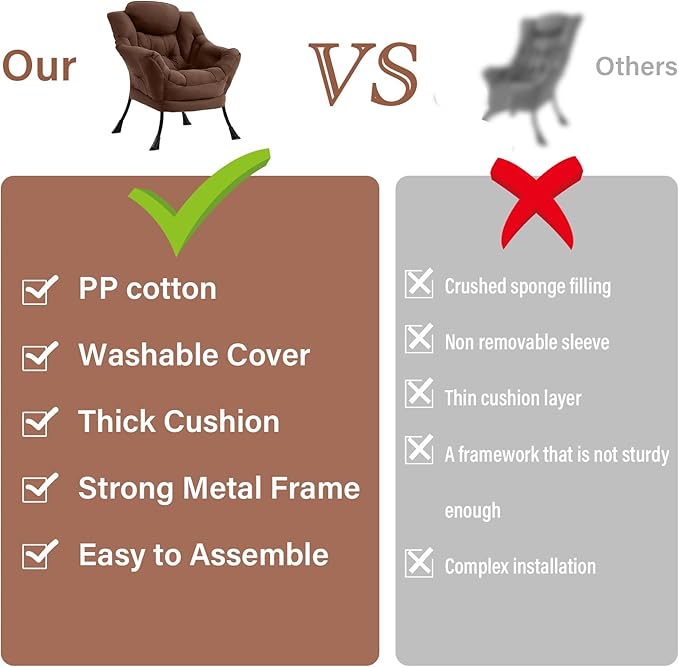 Lazy Chair for Living Room, Modern Accent Chairs with Armrests, Comfy Lounge Chair with Side Pocket, Cozy Lazy Sofa for Reading, Balcony, Bedroom, Dorm, Small Spaces (Dark Brown)