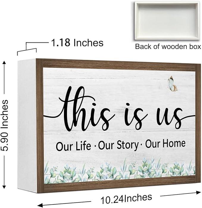 This is Us Wooden Box Sign Desk Decor,Rustic Family Saying Wood Block Sign for Home Farmhouse Bedroom Shelf Tabletop Wall Decor