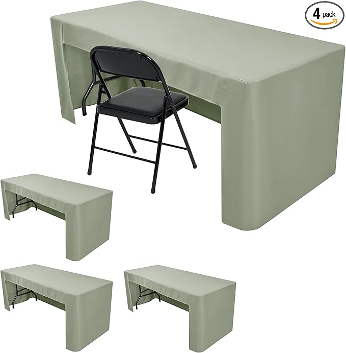 HolidayIdeas Open Back Fitted Tableclothss for 6 Foot Rectangle Table, Wrinkle Resistant Washable Table Covers 72x30 Inch for Craft Fairs, Banquets, Trade Show Display, Sage Green,4 Pcs