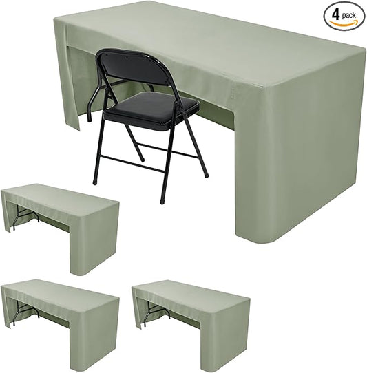 HolidayIdeas Open Back Fitted Tableclothss for 6 Foot Rectangle Table, Wrinkle Resistant Washable Table Covers 72x30 Inch for Craft Fairs, Banquets, Trade Show Display, Sage Green,4 Pcs