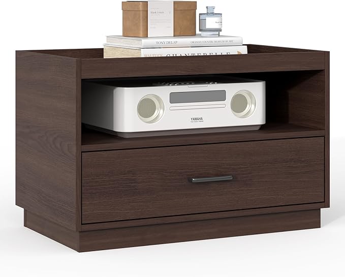 Stackable Storage Drawers,28" Wide Storage Bins w/ Drawers and Compartment for Closet Organizers, Wood Stackable Closet Organizer Modern Large Stackable Storages Units for Living Room Hallway, Brown