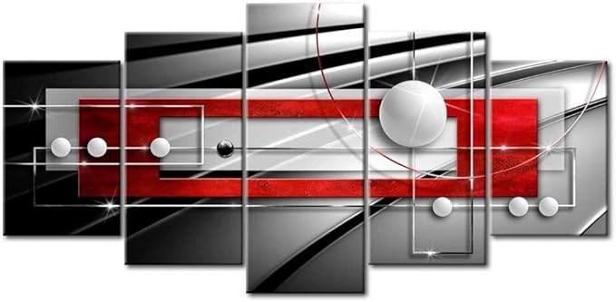 AWLXPHY Decor Abstract Canvas Wall Art Red Black Geometric Painting Framed 5 Pieces for Living Room Decoration Modern Colourful Simple Circle Line HD Print Artworks Giclee (Red, W60'' x H30'')