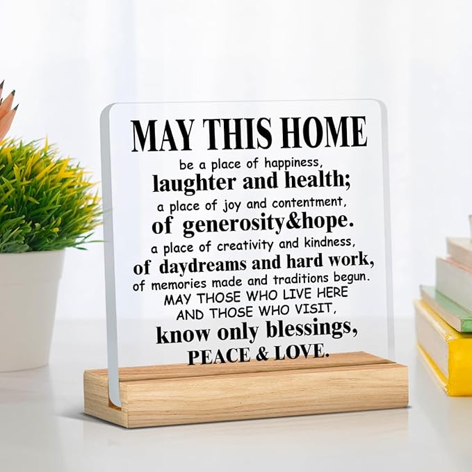 Housewarming Gifts for Women and Men - May This Home Acrylic Desk Sign Decor - Religious House Warming Gift