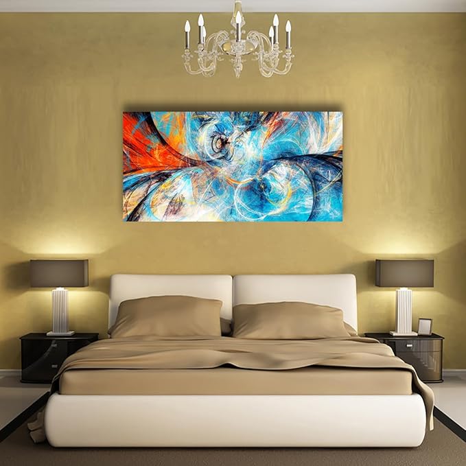 Blue Abstract Smart Line Pictures Canvas Wall Art for Living room Bedroom Wall Decor, Smart Line Wall Art Print Paitnings for home Decor,Morden Artwork Line Drawing Full of Imagination Canvas Art Waterproof Stretched Ready to Hang-28x57inches