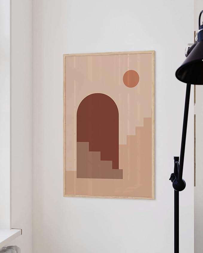 HAUS AND HUES Woman Drawing Line Art Wall Decor (24.00" X 36.00", Beige Framed, Sun and Two Staircases)