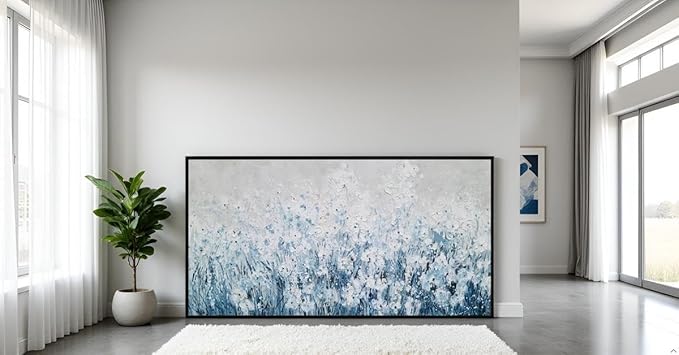 Yihui Arts Blue White Flower Painting - Modern Aesthetic Floral Artwork for Home Decor
