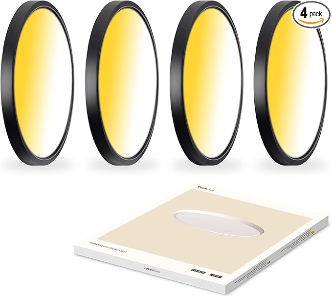 12 Inch Black Flush Mount Ceiling Light, Dimmable & 3000K/4000K/5000K Selectable, 20W Low Profile Ultra Thin, 2000LM, ETL Listed, 4 Pack