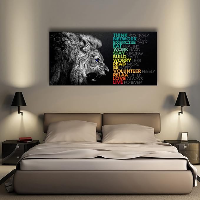 Animal Lion Canvas Wall Art Motivational Inspirational Quotes Picture Canvas Prints with Frame, Wall Art Decorative,1inch Thick Frame