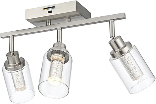 MELUCEE 3-Light LED Track Lighting Brushed Nickel Modern Ceiling Light Bathroom Wall Light with Flexibly Pivoting Heads, Built-in LED Chips, 5-Color Temperature Adjustable