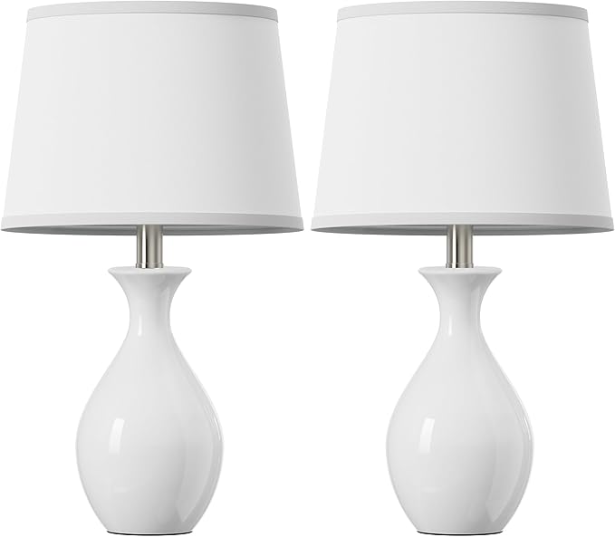 PARTPHONER Table Lamp Set of 2, Modern Ceramic Bedside Lamps for Night Stands, Classic Small Lamp Nightstand Lamp for Bedroom Living Room Desk End Table Rocker Swtich White