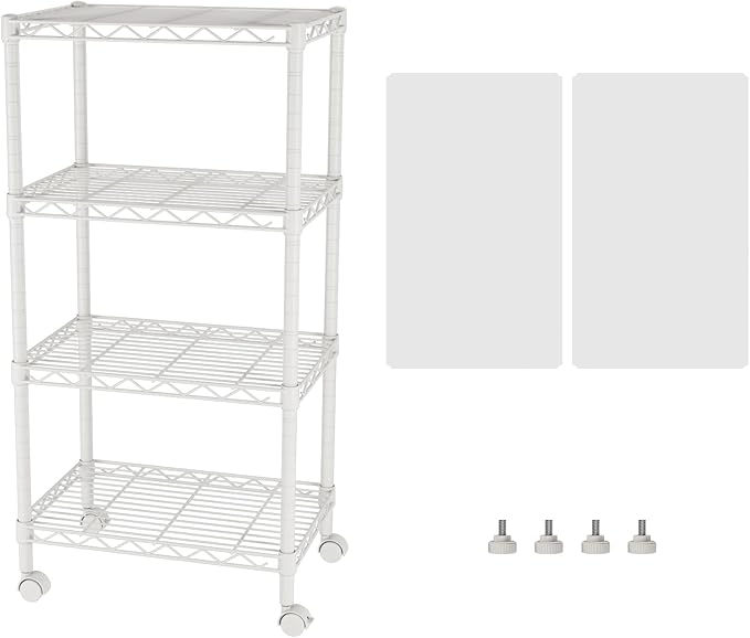 SINGAYE 4 Small Shelves Storage Shelf Wire Shelving Unit Metal Shelf Adjustable Organizers Storage Shelving with Wheels for Bathroom Laundry Room Kitchen Pantry
