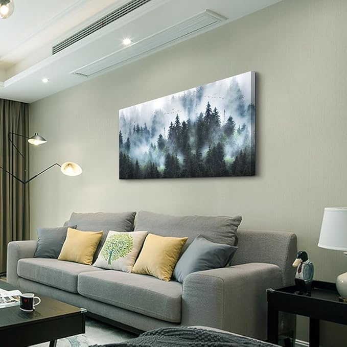 Wapluam Canvas Wall Art For Living Room & Office - Foggy Forest Landscape - Framed Canvas Prints - Modern Wall Painting - 20"X40"