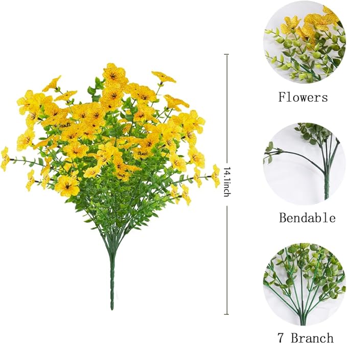 12 Pack Artificial Fall Flowers for Outdoor Orange Yellow Autumn Floral Stems Outside Faux Silk Violet Flower for Garden Porch Window Yard Wedding Thanksgiving Decoration Table Fireplace Decor