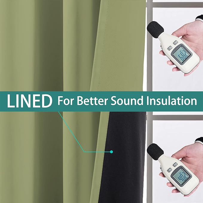 Yakamok 100% Blackout Window Curtain Panels, Heat and Full Light Blocking Drapes with Black Liner for Nursery,Thermal Insulated Draperies (Sage, 2 Pieces, 52Wx63L)