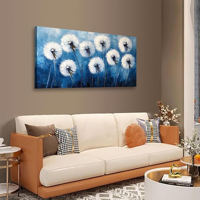 White Flower Pictures Canvas Wall Art for Living room Office Bedroom Wall Decor,Abstract Wall Art Print Modern Noble Blowball Oil Painting Artwork Waterproof Ready to Hang-20x40inch