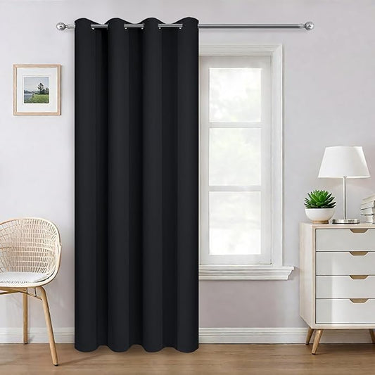 Yakamok 84 Inch Length 100% Blackout Curtains for Bedroom, 2 Thick Layers Thermal Insulated Grommet Total Blackout Drapes with Black Liner for Living Room (52Wx84L,Black, 1 Panel)