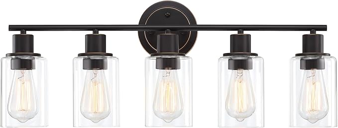 5-Light Oil Rubbed Bronze Bathroom Vanity Light Over Mirror, Oil Rubbed Bronze 5-Bulb Wall Sconce Above Kitchen Sink, Brown Wall Sconce for Bathroom Vanity
