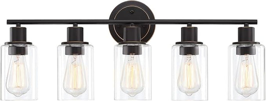 5-Light Oil Rubbed Bronze Bathroom Vanity Light Over Mirror, Oil Rubbed Bronze 5-Bulb Wall Sconce Above Kitchen Sink, Brown Wall Sconce for Bathroom Vanity