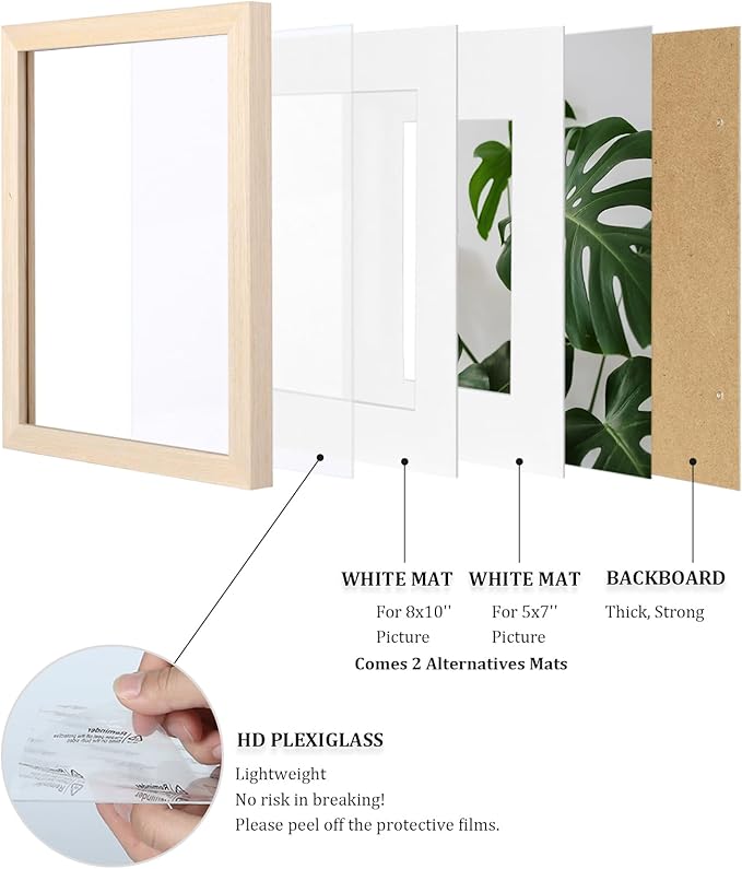 Egofine 11x14 Picture Frames Set of 4, Made of Solid Wood Covered by Plexiglass 5x7 and 8x10 with Mat or 11x14 without Mat, for Table Top Display and Wall Mounting Photo Frame Oak Wood