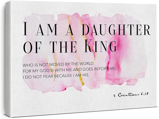 Daughter Gift From Dad Mom Bible Verses Canvas Wall Art I Am the Daughter of a King Prints Framed Watercolor Christian Paintings Artwork Ready to Hang Home Girl Nursery Decor 15x11.5 Inches