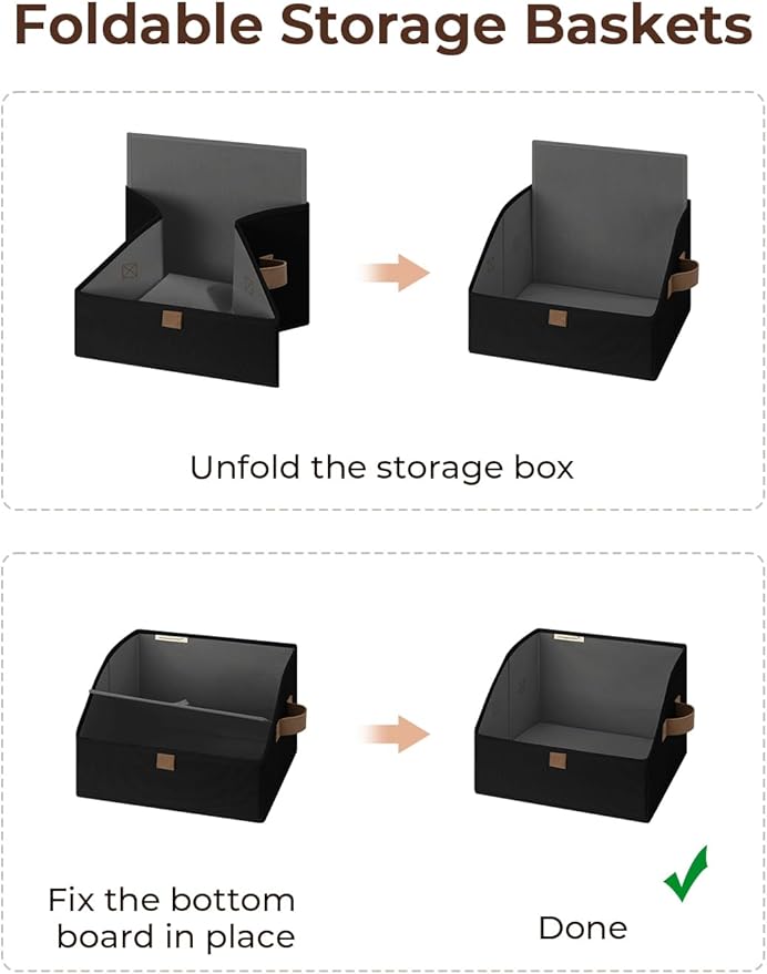 StorageWorks Closet Storage Bins, Trapezoid Organizer Box for Shelves, Fabric Clothes Bin, Foldable Organizing Baskets with Handles, Small, Black, 3-Pack