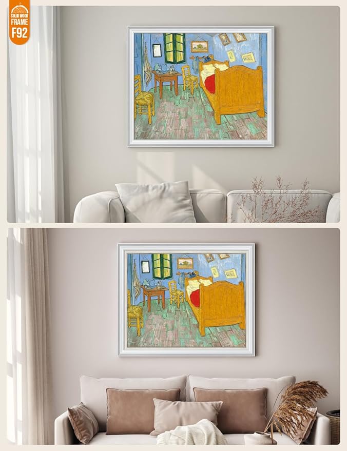 DECORARTS - Bedroom in Arles (Third version), Vincent Van Gogh Art Reproduction. Acid Free Cotton Canvas Giclee Print w/Bronze Frame&Mat for Wall Decor.