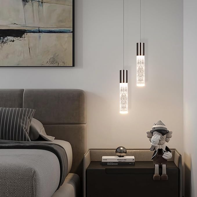 OKELI Modern Pendant Lights,3 Color LED Bubble Crystal Island Light Fixtures,Black Mini Pendant Lighting for Kitchen Island,Bar,6W,3000-6000K,ETL,3 Pack