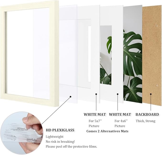 Egofine 8x10 Picture Frames Set of 4, Made of Solid Wood Covered by Plexiglass 4x6 and 5x7 with Mat or 8x10 without Mat, for Table Top Display and Wall Mounting Photo Frame Beige