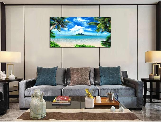 DZL Art S72750 Canvas Wall Art Ocean Waves Coconut Trees on Sands Beach Seascape Scenery Painting Nature Picture for Bedroom Home Office Wall Decor