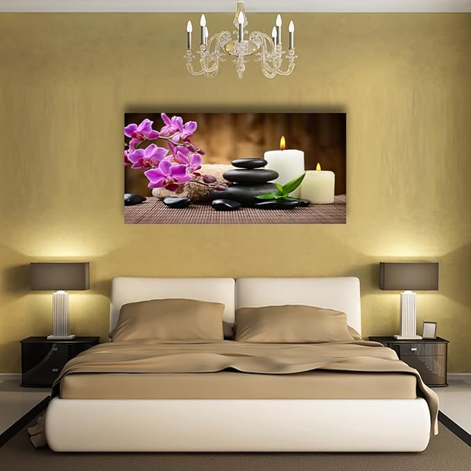 Butterfly Orchid Flowers Pictures Canvas Wall Art for Living room Bedroom Wall Decor,Flowers Wall Art Print Paitnings for home Decor,Morden Artwork Stones and Candles Yoga Atmosphere Canvas Art