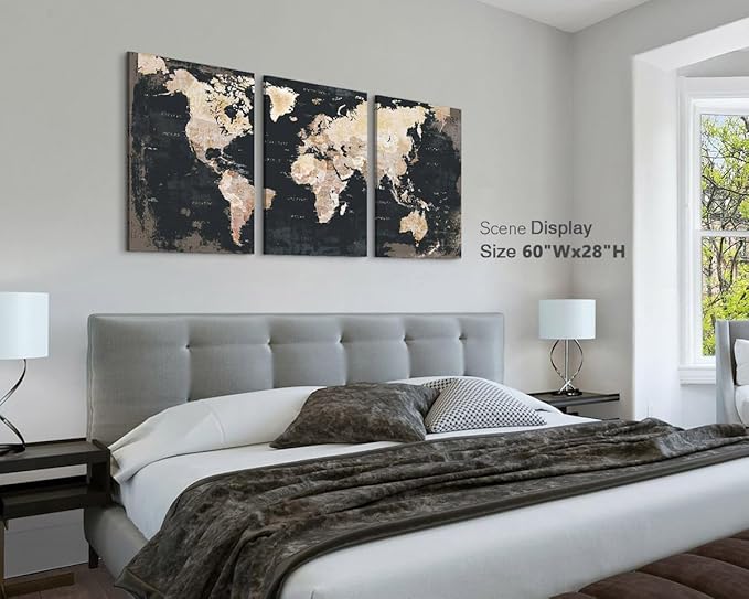 Elixart Bedroom Wall Decor Inspirational Wall Art Black Wall Pictures for Living Room Paintings for Decoration Map Canvas Artwork Big Brown Decor for Kitchen Dining Room