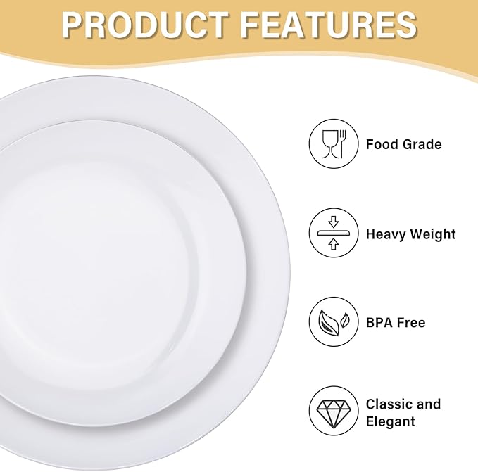 Nervure 100Pcs White Plastic Plates - 7.5inch Disposable White Dessert/Salad Plates - Heavy Duty Plastic Plate Ideal for Wedding & Party