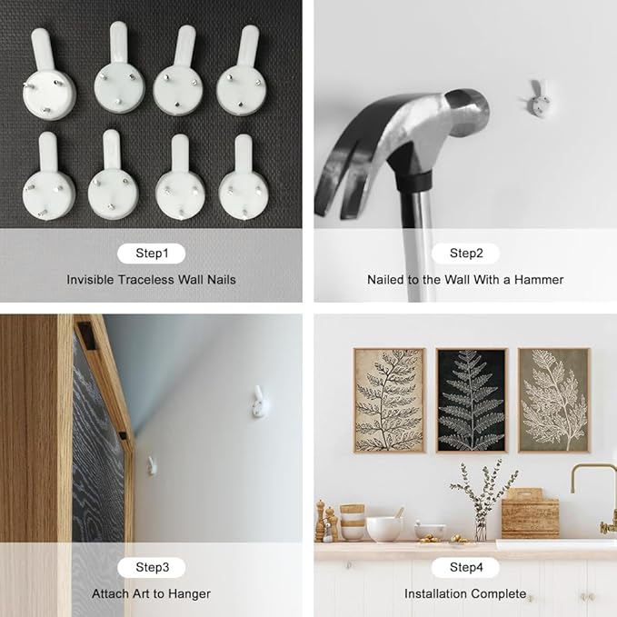 KAIRNE Farmhouse Botanical Wall Art Set of 3, Framed Fern Leaf Prints for Home Decor, Living Room Bedroom, Rustic Black Tan Minimalist Plant Painting, 16x24 Inch