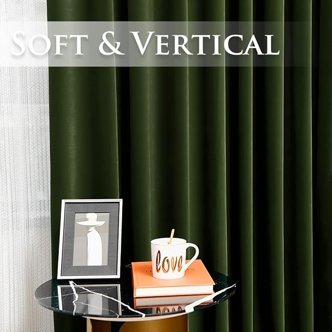 StangH Moss Green Curtains 108 inches Long - Luxury Velvet Room Darkening Sliding Door Drapes Thermal Insulated Soundproof Room Dividers for Closet, W52 x L108, 2 Panels