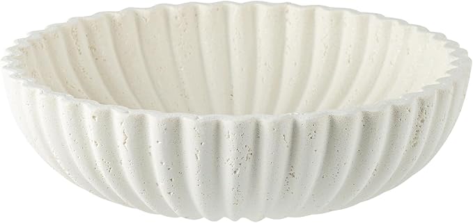Large Decorative Fruit Bowl for Kitchen Counter, Travertine Stone Look Modern Minimalist Snack Candy Bowl for Table Centerpiece Decor, Home, Office, Hotel, Entryway (White)