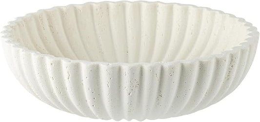 Large Decorative Fruit Bowl for Kitchen Counter, Travertine Stone Look Modern Minimalist Snack Candy Bowl for Table Centerpiece Decor, Home, Office, Hotel, Entryway (White)