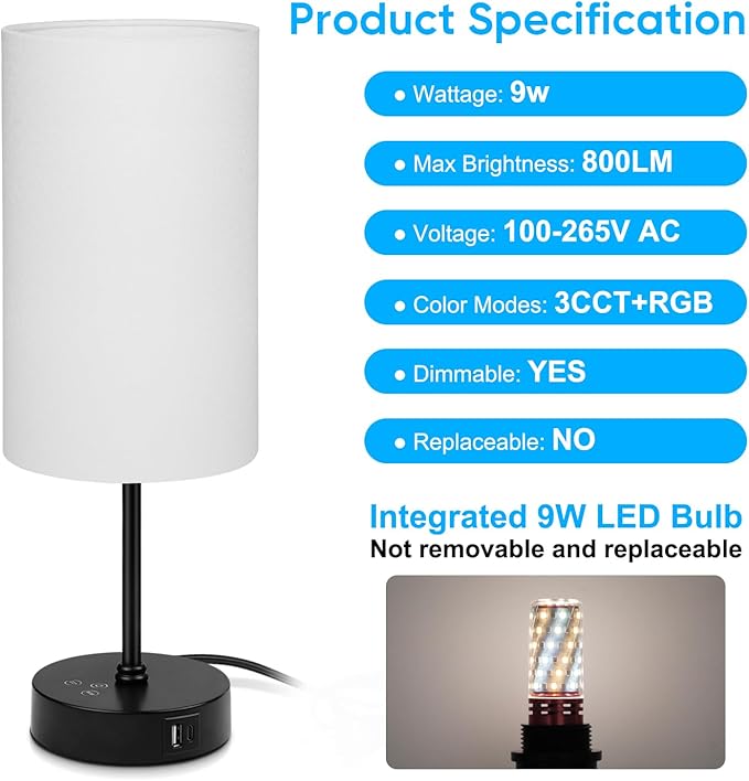 Unicozin Table Lamp, 3 CCT 3000K/4500K/6500K & RGB Color Changing, Stepless Dimmable, 17Inch Bedside Lamp for Reading, Ambience Nightstand Light for Home Decor Party, White Shade