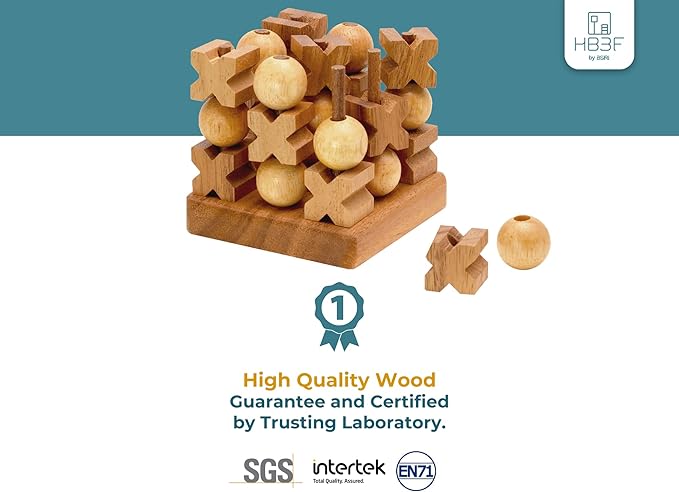 BSIRI 3D Wooden Tic Tac Toe - Rustic Coffee Table Decor, Unique Gifts for Special Occasions, Fun for All Ages in Strategic Game Night, Family Games, and More