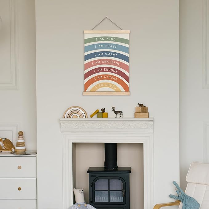 Supwhd Positive Affirmations Poster, I am Kind Brave Wall Art Poster, Boho Nursery Decor, Boho Rainbow Wall Art Decor for Kids Room Classroom Nursery Playroom, 12x16