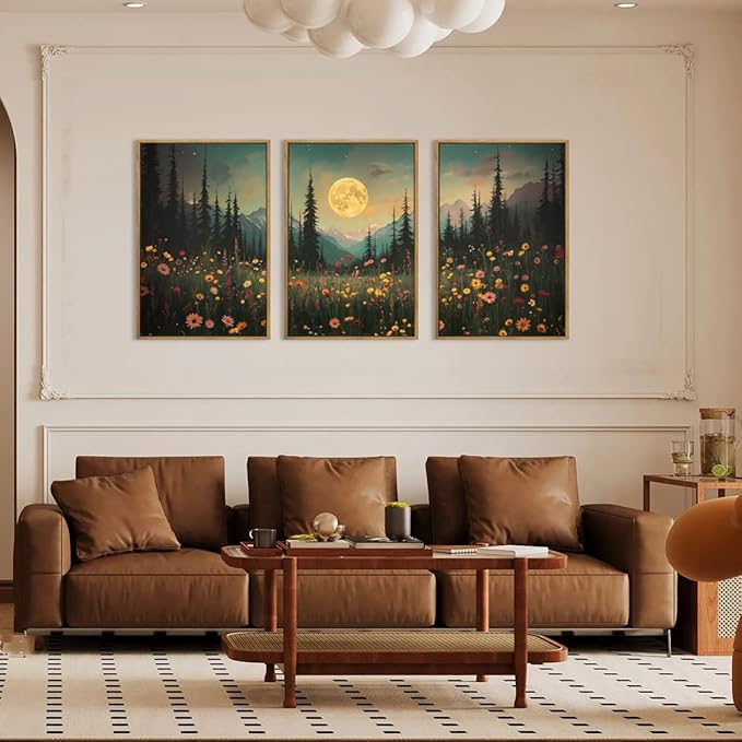 ANHUIB Large Wildflower Wall Art Mountain Floral Wall Decor Pine Tree Paintings Set of 3 for Living Room Bedroom Dining Room 16x24 Inch