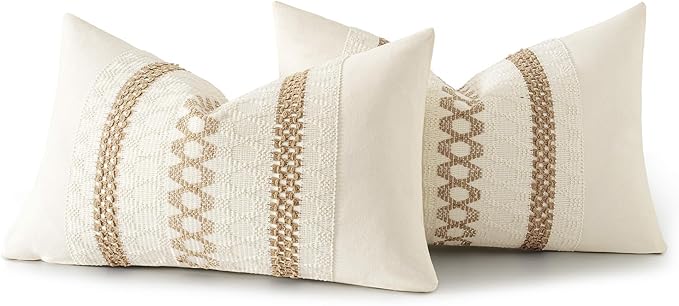 MIULEE Set of 2 Neutral Boho Decorative Lumbar Pillow Covers 12x20 Inch Farmhouse Rustic Couch Throw Pillows Modern Cotton Cushion Covers Retro Cute Macrame Woven Home Decor for Bed Sofa Chair