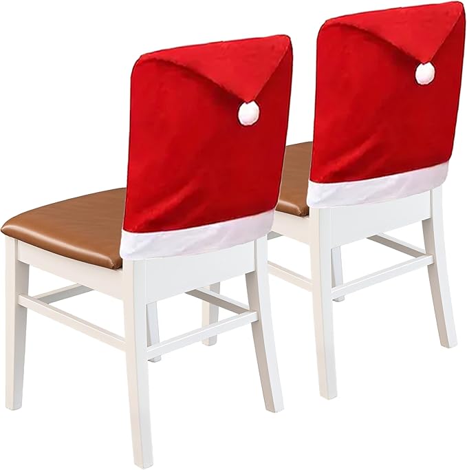 Christmas Chair Covers Hat Chair Back Covers for Xmas Holiday Chair Covers Set of 4, Stretch Parsons Chair Slipcovers Removable Washable Kitchen for Home Hotel Banquet Holiday Decoration