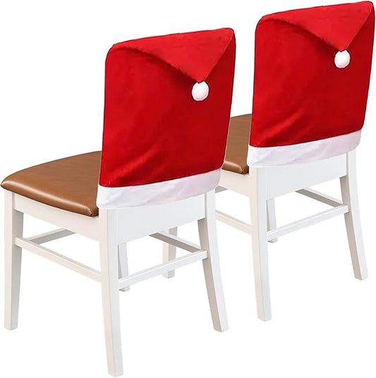 Christmas Chair Covers Hat Chair Back Covers for Xmas Holiday Chair Covers Set of 4, Stretch Parsons Chair Slipcovers Removable Washable Kitchen for Home Hotel Banquet Holiday Decoration