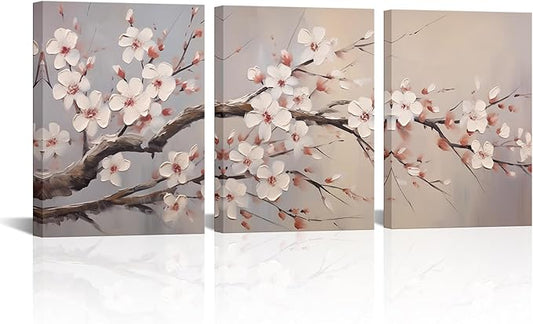 AoArtWZ Plum Flowers Canvas Wall Art Farmhouse Pictures Painting Elegant Floral Blossom Prints Artwork for Bedroom Wall Decor Framed