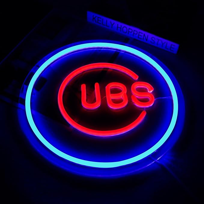 Balanar Cubs Neon Sign Baseball for Sport Club Wall Decor Baseball LED Sign Neon Light For Man Cave Garage Decoration Red Neon Sign For Bar,Dorm Room,Party DecorationGame Room Decoration