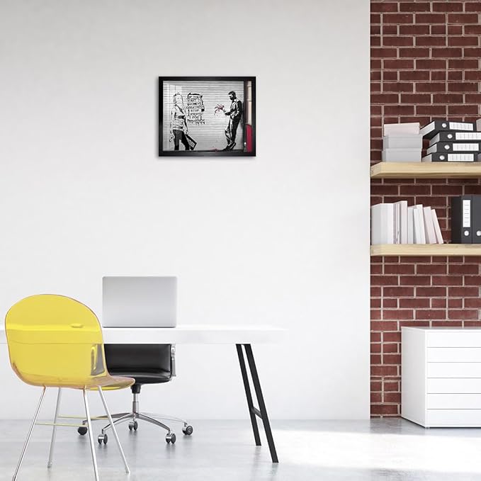 Biufo Banksy Wall Art Picture Graffiti Canvas Print Poster Pop Street Artwork for Bedroom Home Decor (10L x 8W, Framed)